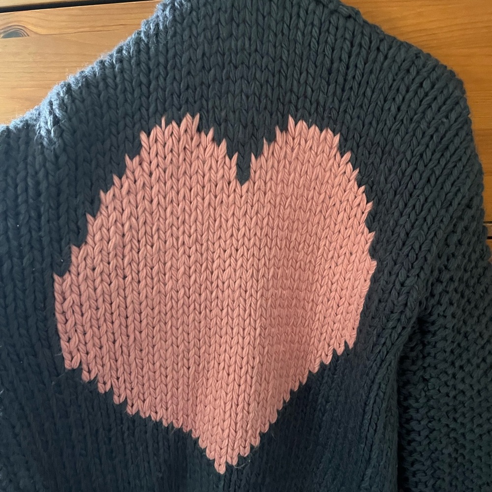 Chicwish Pink and Black Heart Cardigan